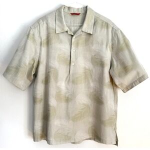 BARENA Venezia Italy Palm Leaf Print Beige Camp‎ Shirt Size 50 Menswear Italian
